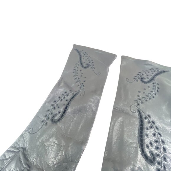 Vintage Women's Black Leather Gloves Intricate Paisley Embroidery Design - Picture 10 of 12